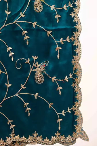 Blue embroidered satin saree