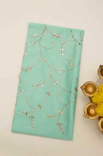 Blue embroidered satin saree