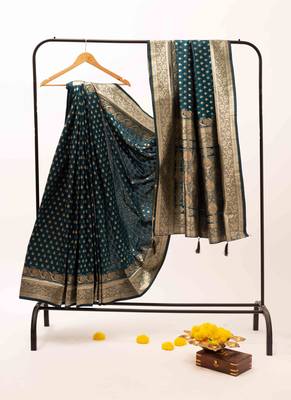 Teal zari woven artsilk saree 3