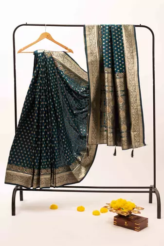 Teal zari woven artsilk saree