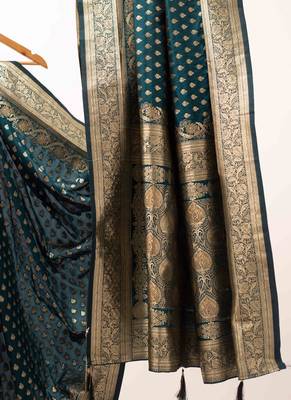 Teal zari woven artsilk saree 4