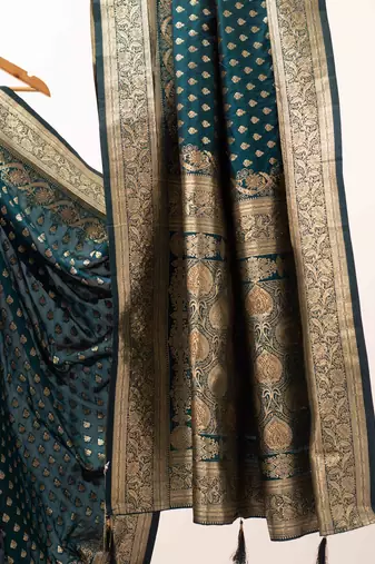 Teal zari woven artsilk saree