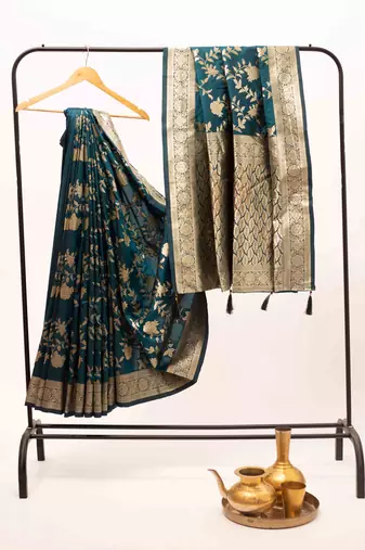 Teal bloom artsilk saree