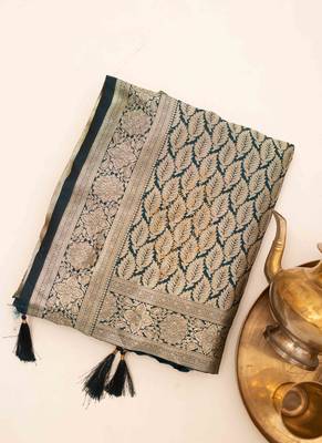 Teal bloom artsilk saree 1