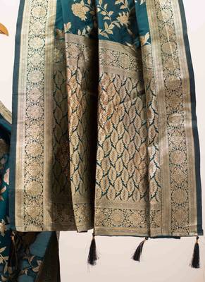 Teal bloom artsilk saree 4