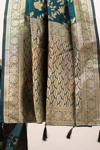 Teal bloom artsilk saree