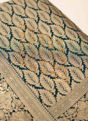 Teal bloom artsilk saree 5