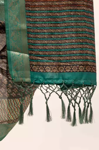Floral print cotton silk saree with green border