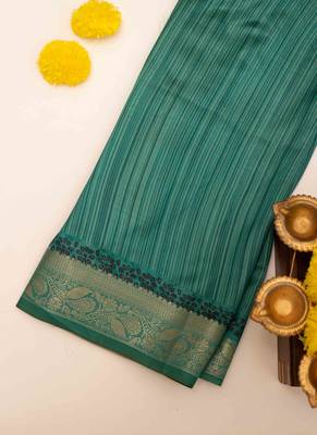 Floral print cotton silk saree with green border 6