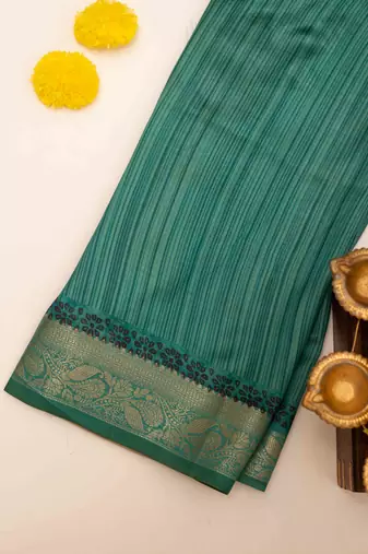 Floral print cotton silk saree with green border