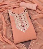 peach georgette salwar suit dress material with embroidered neck