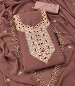 brown georgette salwar suit dress material with embroidered neck