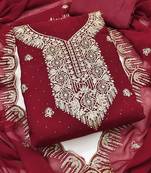 red georgette salwar suit dress material with embroidered neck