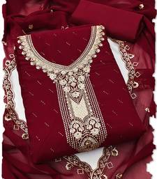 red georgette salwar suit dress material with embroidered neck