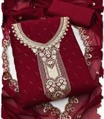 red georgette salwar suit dress material with embroidered neck