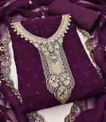 wine georgette salwar suit dress material with embroidered neck