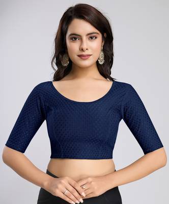 Trendmalls Cotton Lycra Stretchable Comfy Round Neck Elbow Sleeves Saree Blouse Readymade 1