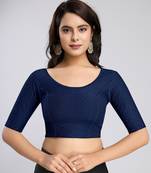 Cotton Lycra Stretchable Comfy Round Neck Elbow Sleeves Saree Blouse Readymade