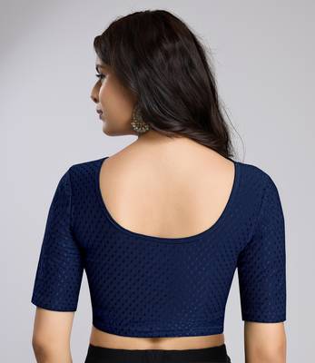 Trendmalls Cotton Lycra Stretchable Comfy Round Neck Elbow Sleeves Saree Blouse Readymade 2