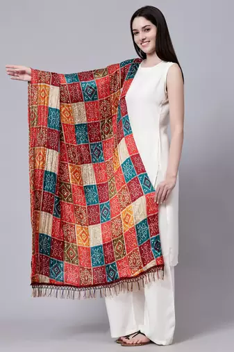 Trendmalls Women's Bandhej Chinon Silk Dupatta