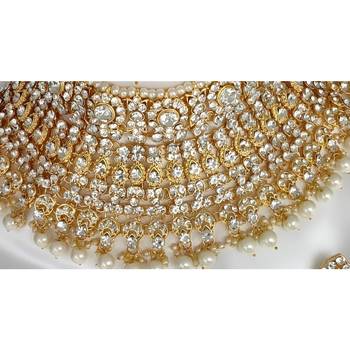 Luxury kundan pearl choker necklace set with chandbali earrings - traditional indian wedding jewelry collection 2