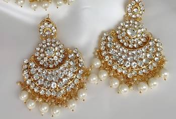 Luxury kundan pearl choker necklace set with chandbali earrings - traditional indian wedding jewelry collection 3