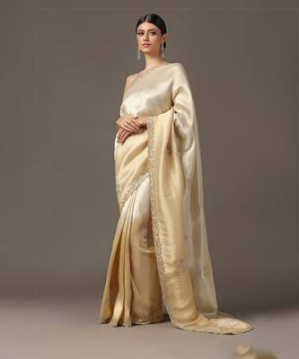 Handwoven gold zari tissue saree set 1