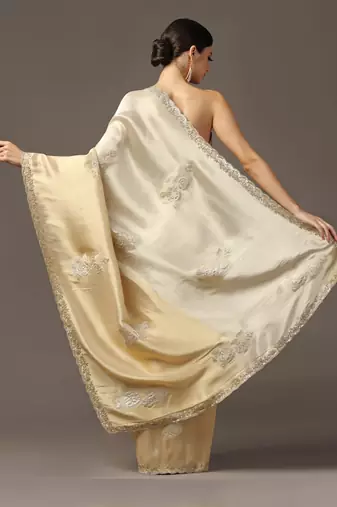 Handwoven gold zari tissue saree set