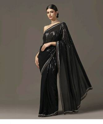 Black sequins embroidered saree set 1