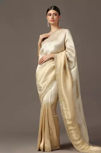 Handwoven gold zari tissue saree set
