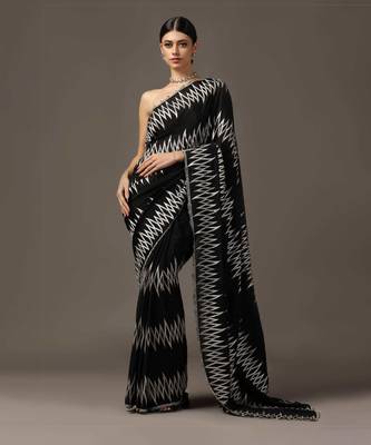 Black 'sona-chandi' sequin and zari saree set 1