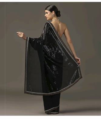 Black sequins embroidered saree set 3