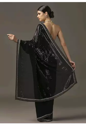 Black sequins embroidered saree set