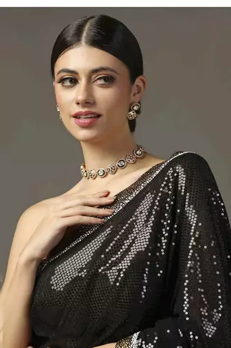 Black sequins embroidered saree set