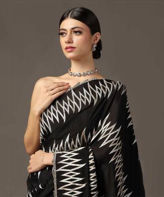 Black 'sona-chandi' sequin and zari saree set 2