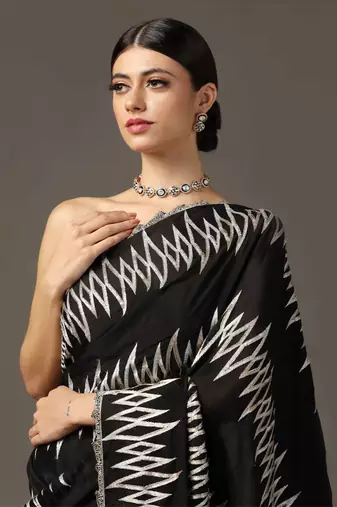 Black 'sona-chandi' sequin and zari saree set