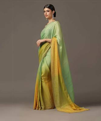 Light green and yellow ombre saree set 1