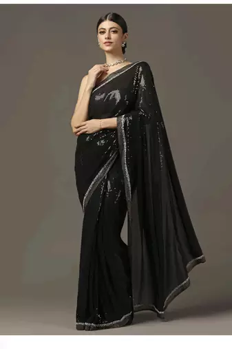 Black sequins embroidered saree set