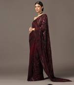 Maroon sequins embroidered saree set