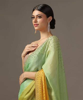 Light green and yellow ombre saree set 2