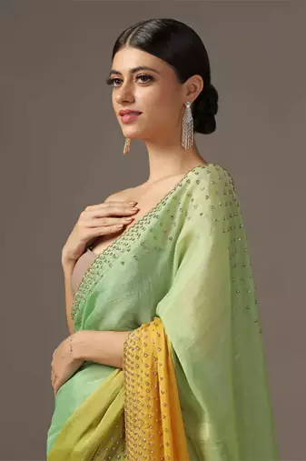 Light green and yellow ombre saree set