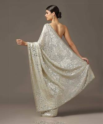 Beige sequin embellished saree set 3