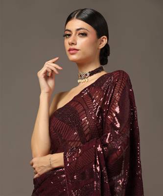 Maroon sequins embroidered saree set 2