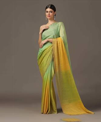 Light green and yellow ombre saree set 3