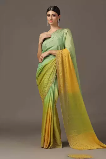 Light green and yellow ombre saree set