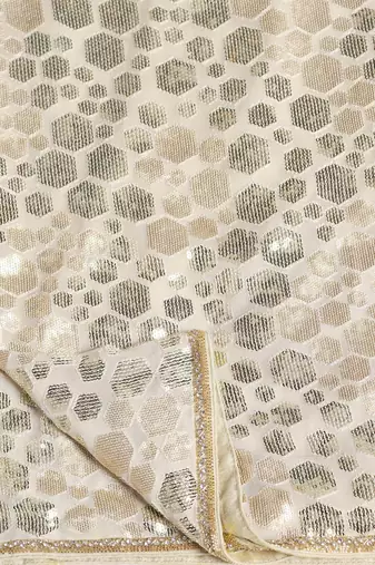 Beige sequin embellished saree set