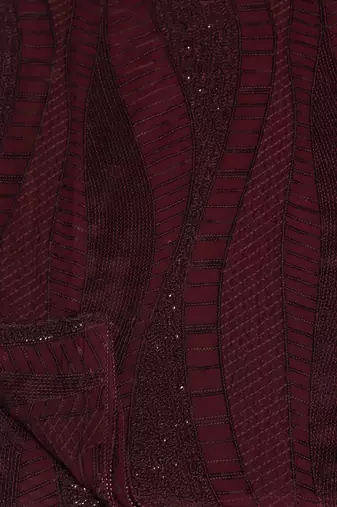 Maroon sequins embroidered saree set