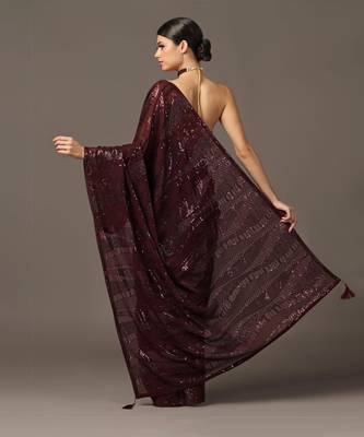 Maroon sequins embroidered saree set 5