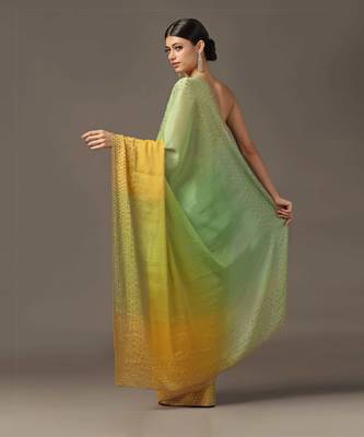 Light green and yellow ombre saree set 5