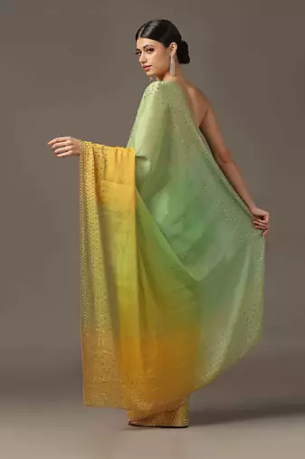 Light green and yellow ombre saree set